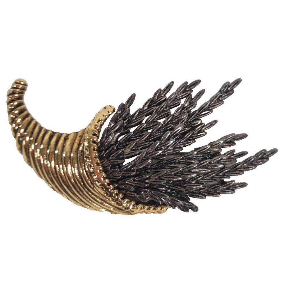 Darlene Gold and Silver Wheat in Cornucopia Pin Brooch Jewelry Signed